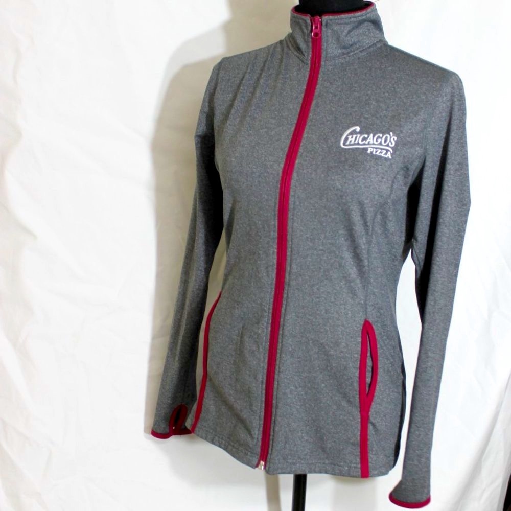 CHICAGO'S PIZZA SPORT-TEK GRAY WITH PURPLE TRIM ATHLETIC JACKET SIZE SMALL ZIP